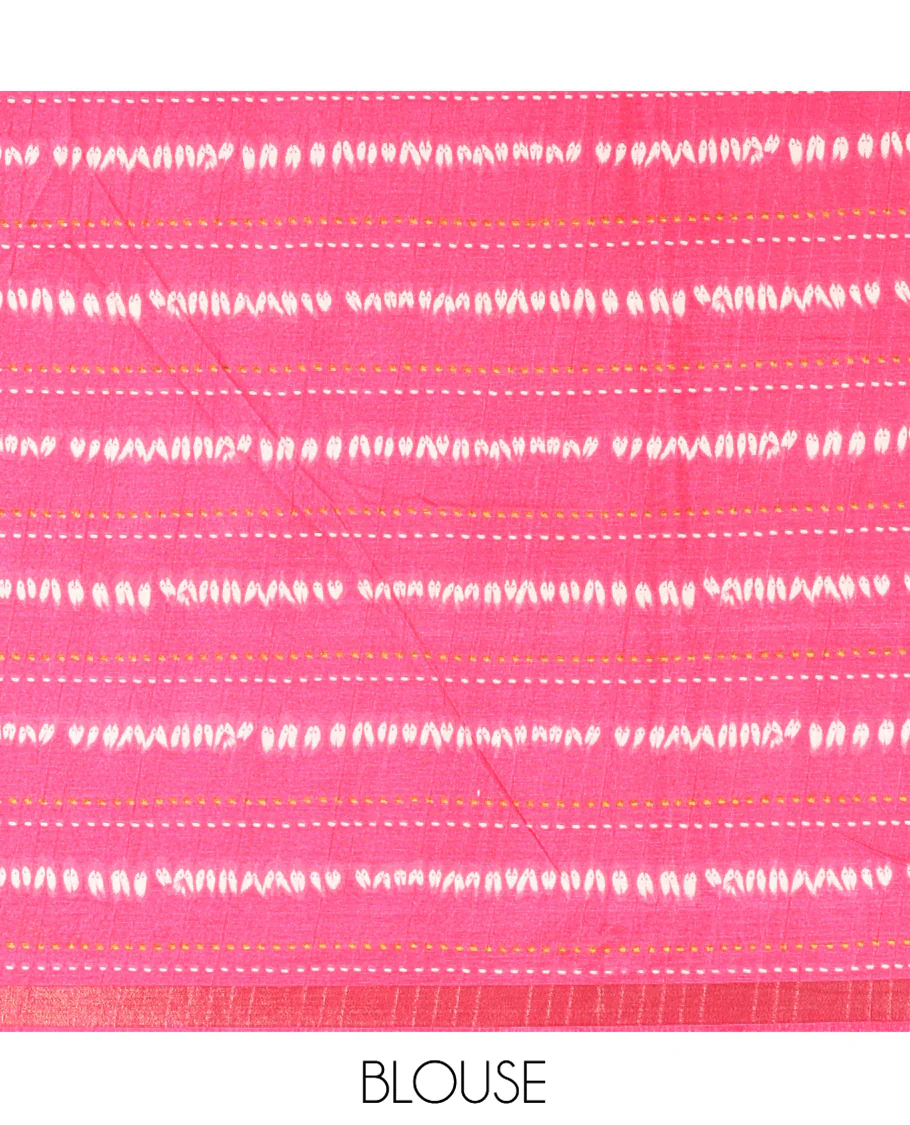 Green Manipuri Silk Saree, Elevated with Bandhani Buttas on Its Body, Complemented by a Contrast Border of Shibori Print and Kantha Thread Work, Pallu of Shibori Print, and Paired with a Contrast Blouse - Image 3