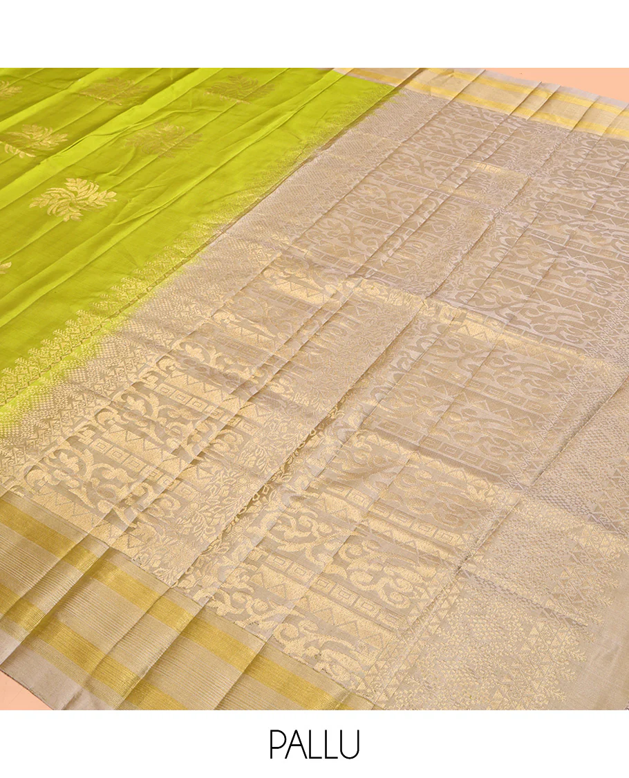 Green Mayuri Lite Silk Mix Saree, Detailed with Zari Buttas All Over Its Body, Complemented by a Contrast Border, an Intricately Designed Pallu, and Paired with a Contrast Blouse - Image 5