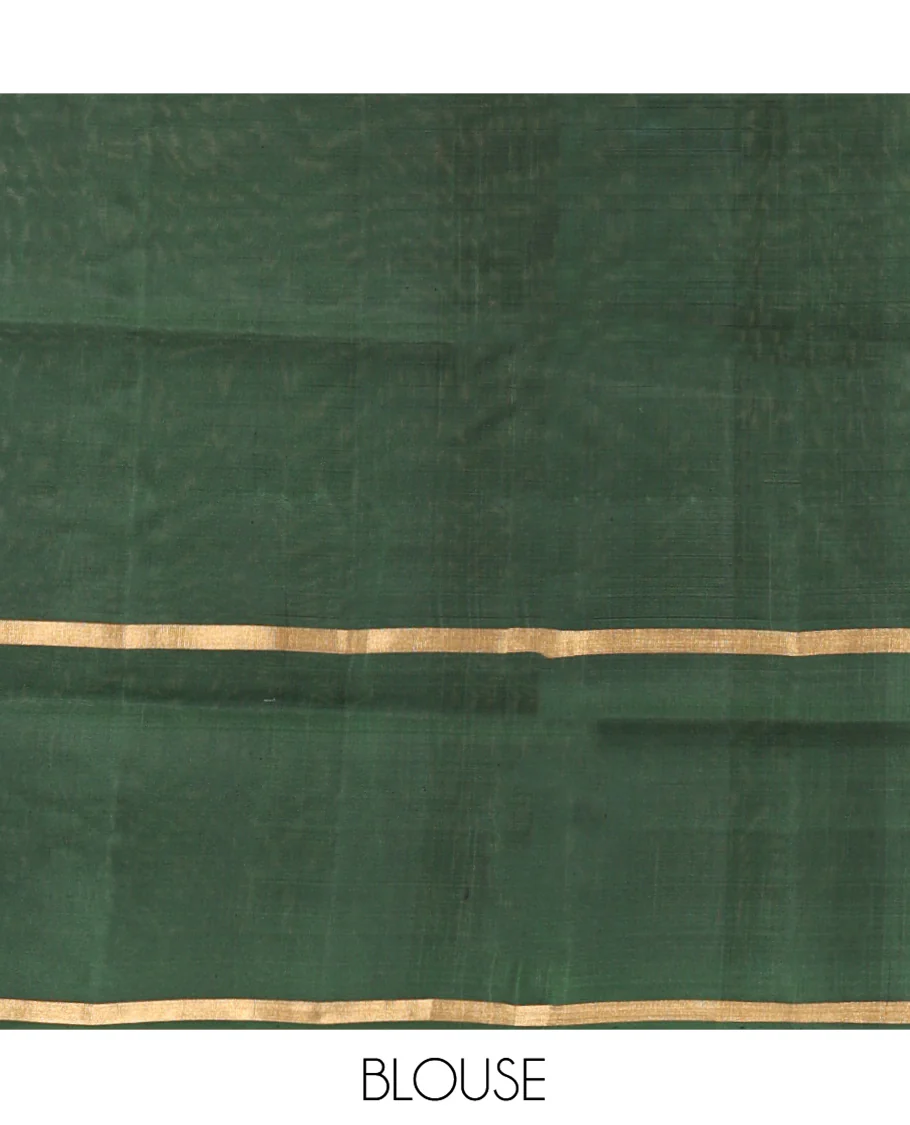 Green Mayuri Lite Silk Mix Saree, Sparsely Woven with Checks on Its Body, Highlighted by Self-Border, Complemented by a Contrast Pallu of Floral Designs, and Paired with a Contrast Blouse - Image 6