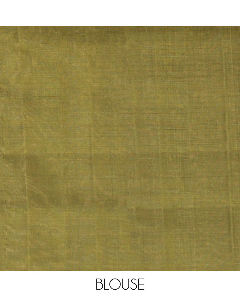 Green Mayuri Soft Silk Saree, Elevated with Zari Buttas All Over Its Body, Complemented by Contrast Border of Intricate Designs, Grand Pallu and Paired with a Contrast Blouse - Image 6