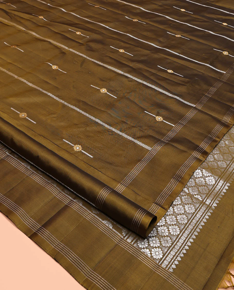 Green Mayuri Soft Silk Saree, Graced with Zari Buttas All Over Its Body, Highlighted by Zari Striped Border, Pallu Steeped with Zari Buttas, and Paired with a Matching Blouse - Image 2