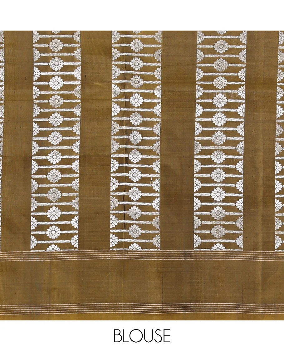 Green Mayuri Soft Silk Saree, Graced with Zari Buttas All Over Its Body, Highlighted by Zari Striped Border, Pallu Steeped with Zari Buttas, and Paired with a Matching Blouse - Image 6