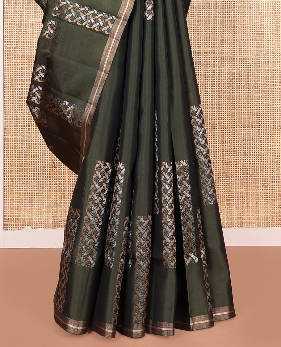 Green Mayuri Soft Silk Saree, Steeped in Richness with Paisley Buttas on Its Body, Subtle Zari Piping Border, Pallu of Jaal Designs, and Paired with Matching Blouse - Image 4