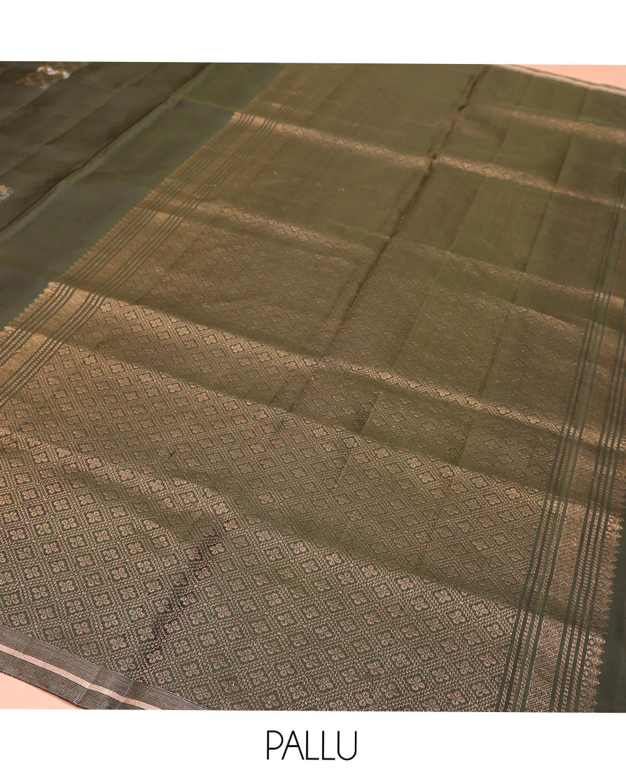 Green Mayuri Soft Silk Saree, Steeped in Richness with Paisley Buttas on Its Body, Subtle Zari Piping Border, Pallu of Jaal Designs, and Paired with Matching Blouse - Image 5