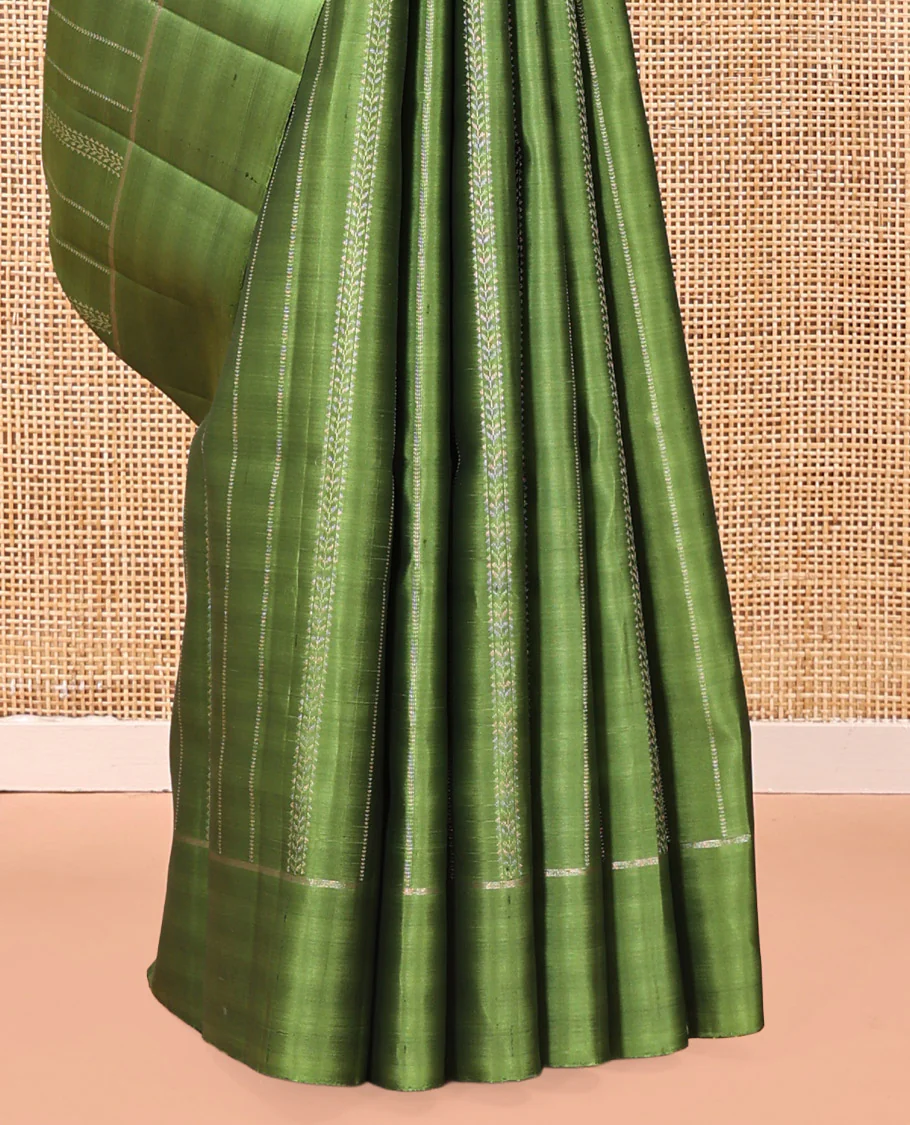 Green Mayuri Soft Silk Saree, Subtly Decked Up Zari Stripes All Over Its Body, Highlighted by Self-Border, Pallu Steeped with Elephant Motifs, and Paired with a Matching Blouse - Image 4
