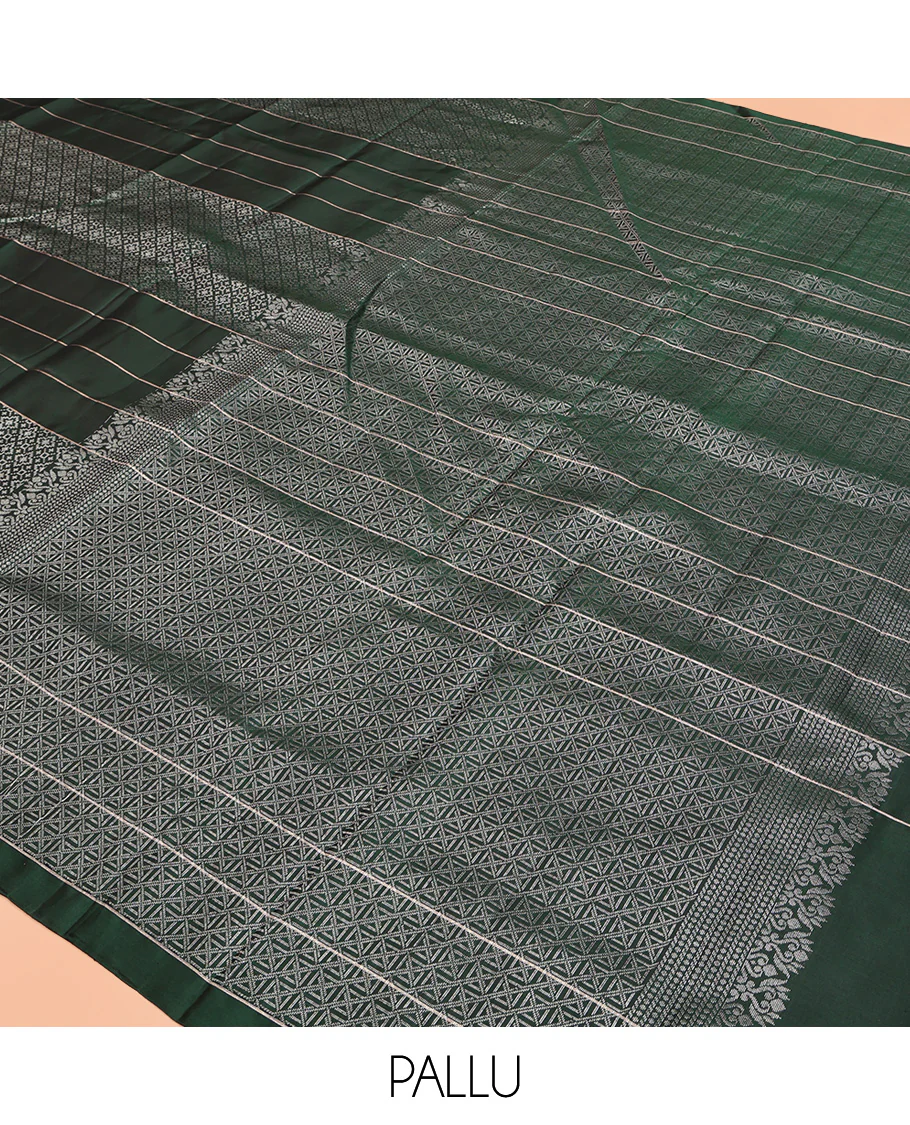Green Mayuri Soft Silk Saree, Subtly Enriched with Geometric Patterns in Its Body, Self-Border, Pallu Depicting Checked Design, and Paired with a Matching Blouse - Image 5