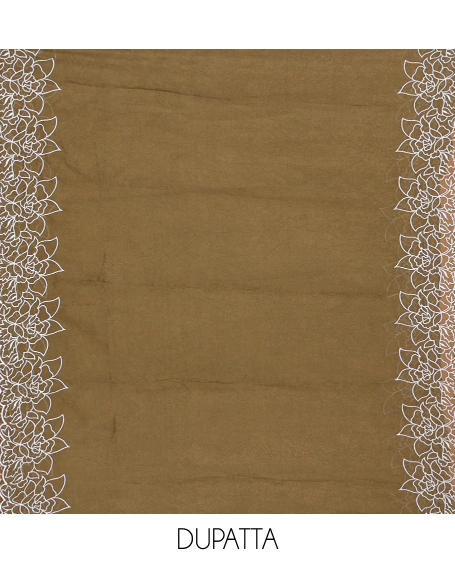 Green Organza Crushed Material Churidar Set, Elegantly Decked up with Floral-Themed Thread Embroidery Top, Comes with a Plain Santoon Bottom, and Is Paired with Organza Crushed Dupatta of Floral Thread Embroidery - Image 2