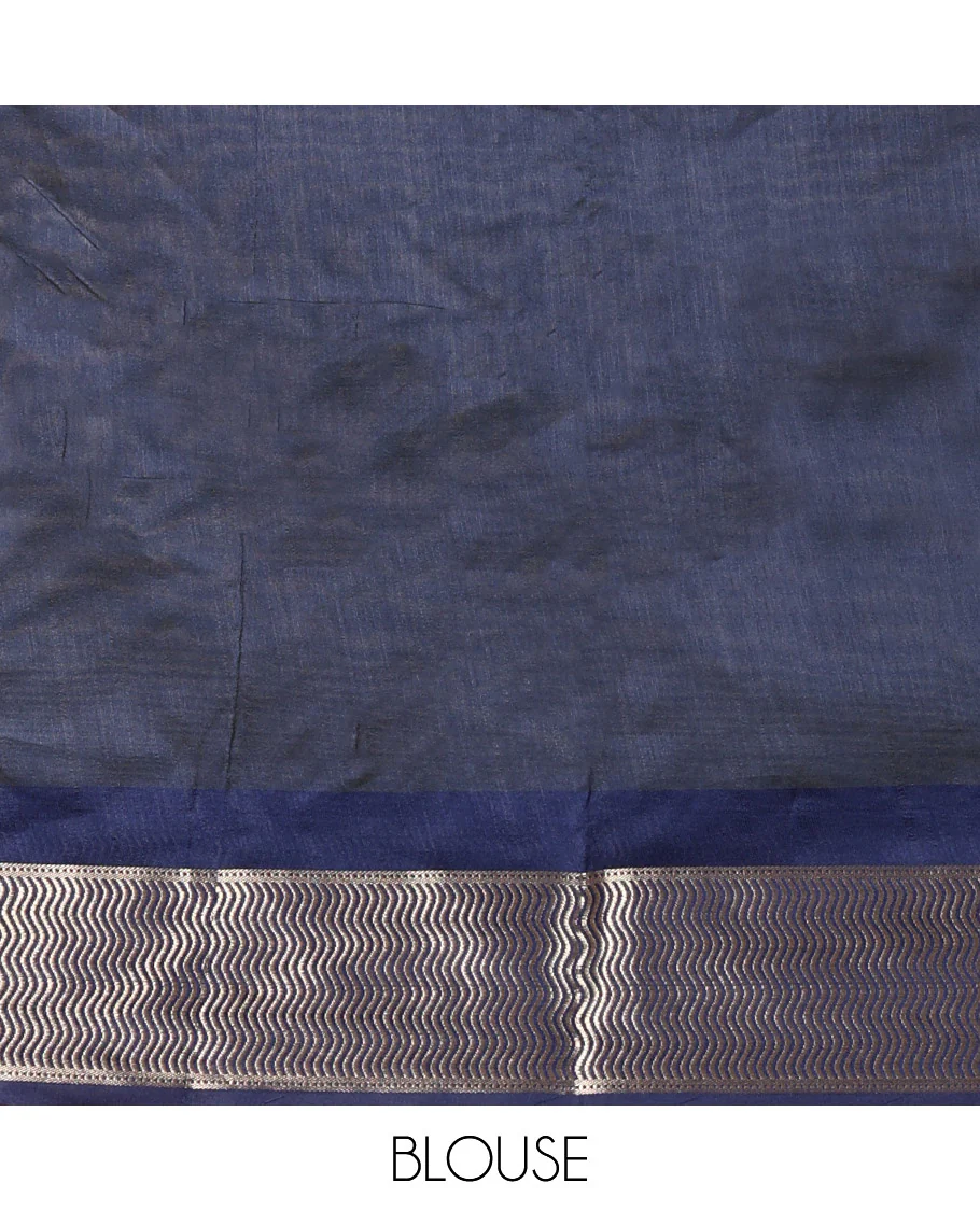 Green Semi-Raw Silk Saree, Adorned with Buttas All Over Its Body, Complemented by Contrast Meenakari-Style Woven Border of Geometric Zari Designs, Majestically Detailed Pallu, and Paired with a Contrast Blouse - Image 4