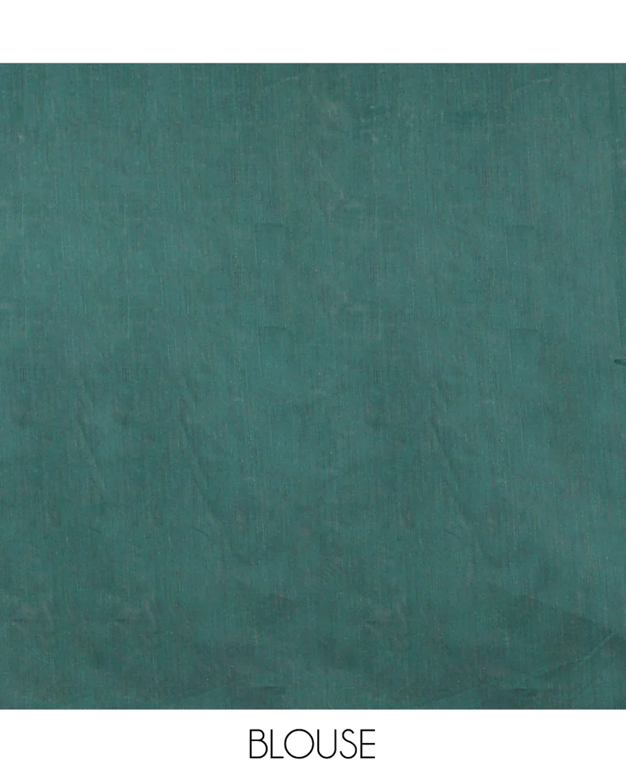 Green Semi-Silk Cotton Saree, Decked Up with Zari Buttas All Over Its Body, Highlighted by a Zari Border of Floral Designs, Gleaming Jaal Pallu, and Paired with a Matching Blouse - Image 4