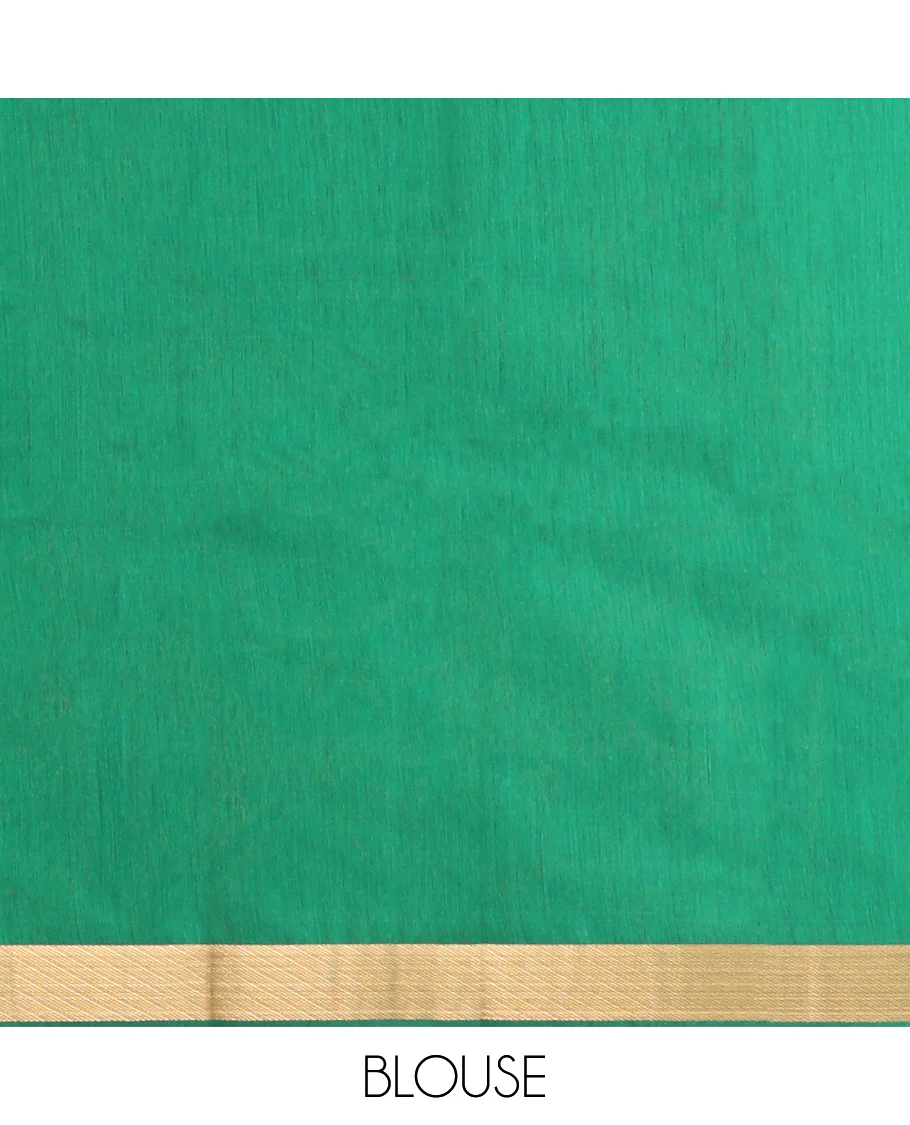 Green Semi-Silk Cotton Saree, Detailed with Paisley Zari Buttas All Over Its Body, Highlighted by a Zari Border, Pallu of Floral and Paisley Design, and Paired with a Matching Blouse - Image 4