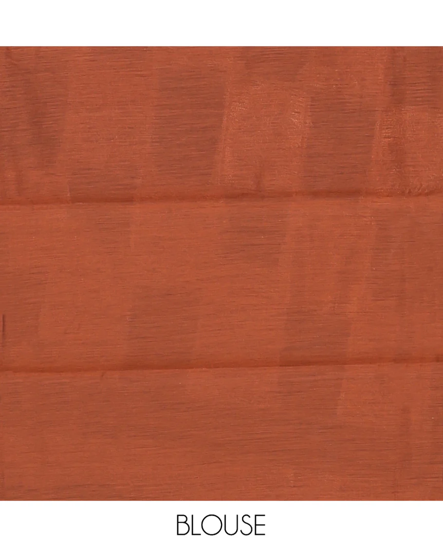 Green Semi-Silk Cotton Saree, Featuring Zari Buttas All Over Its Body, Complemented by a Contrast Piping Border, Grand Pallu of Zari Butta Enclosed Checked Design, and Paired with a Contrast Blouse - Image 4