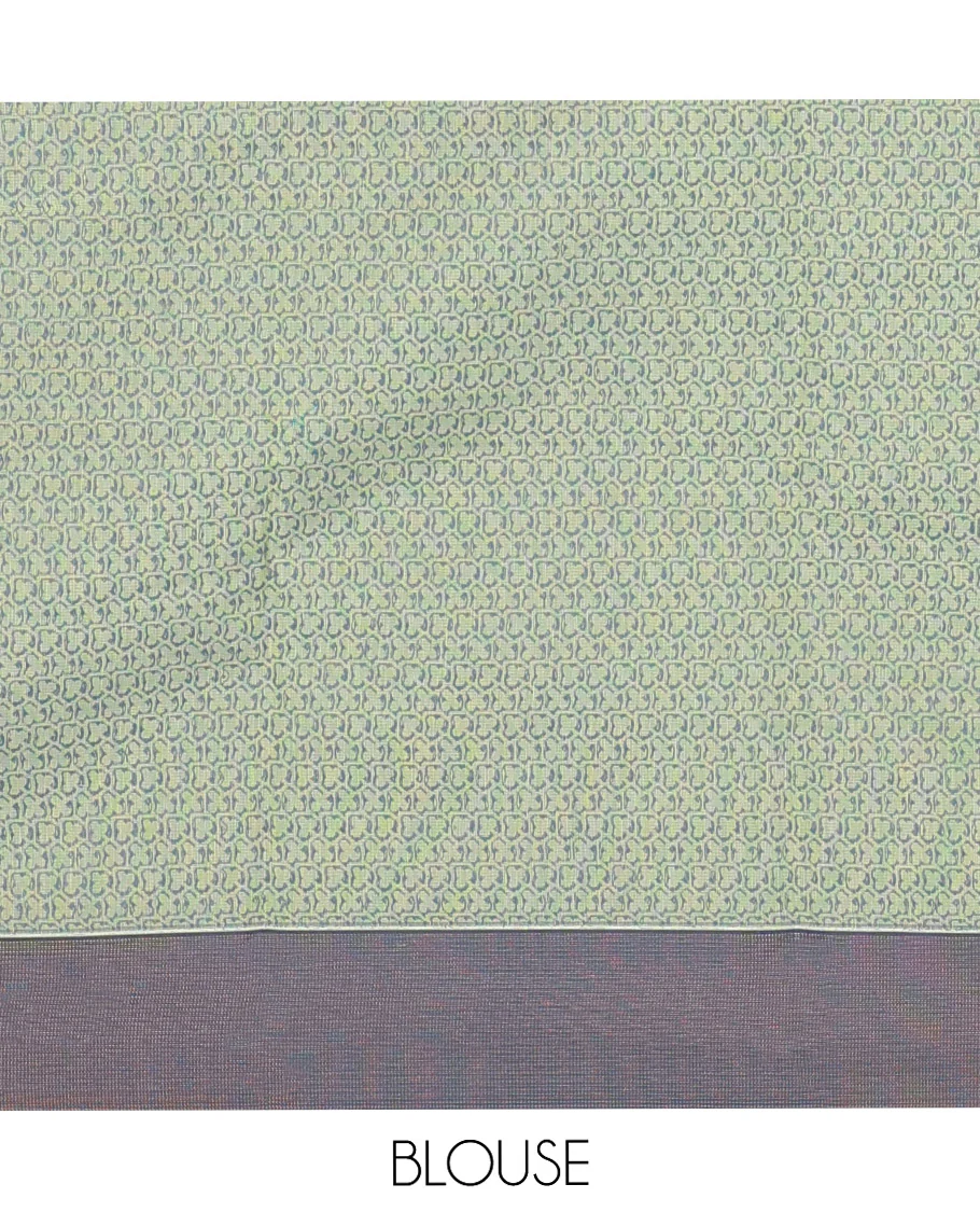 Green Semi-Silk Cotton Saree, Sparsely Woven with Floral Buttas on Its Body, Complemented by Contrast Border, Pallu Steeped with Floral Designs, and Paired with a Matching Blouse - Image 4