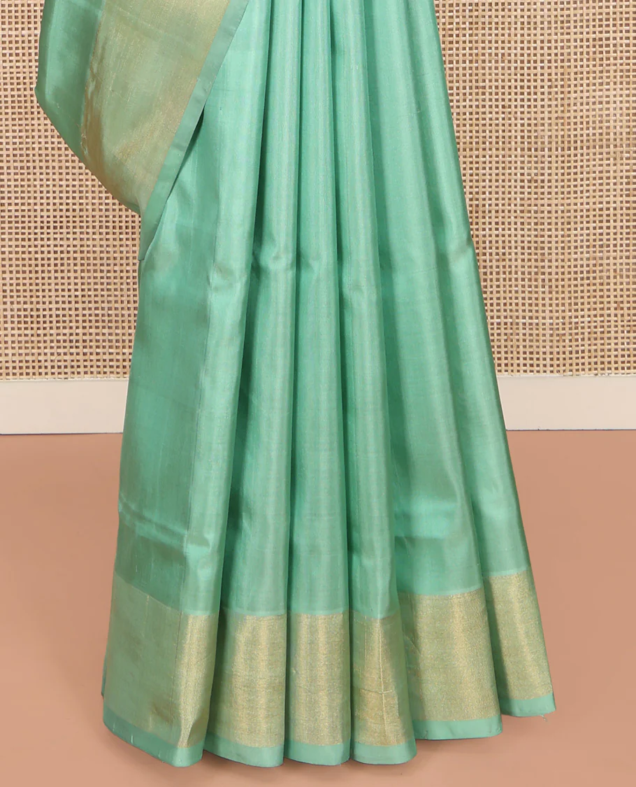 Green Uppada Silk Saree, Bedecked with Meena Zari Buttas on Its Body, Subtle Bavanji Border, Pallu of Meenakari Zari Buttas, and Paired with a Matching Blouse - Image 4