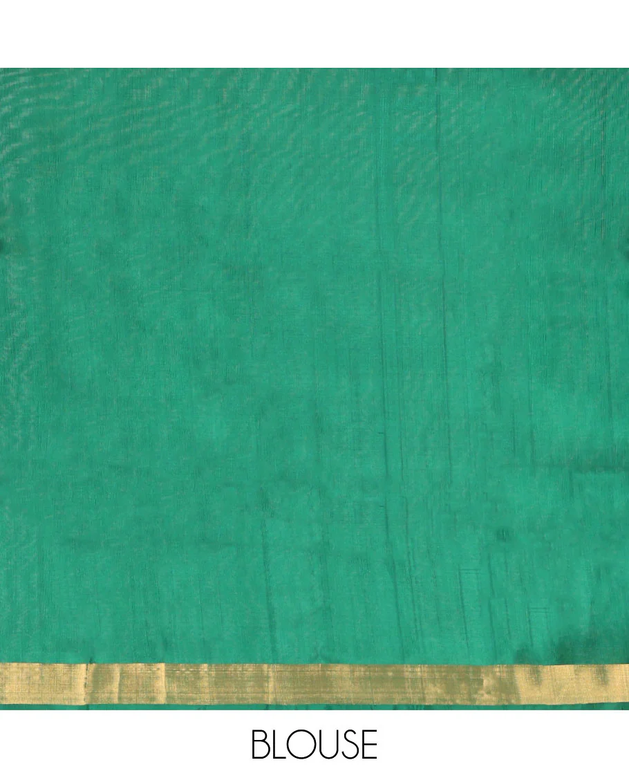 Green Uppada Silk Saree, Subtly Sparkled with Leaf Zari Buttas All Over Its Body, Subtle Bavanji Border, Pallu Steeped with Leaf Buttas, and Paired with a Matching Blouse - Image 6