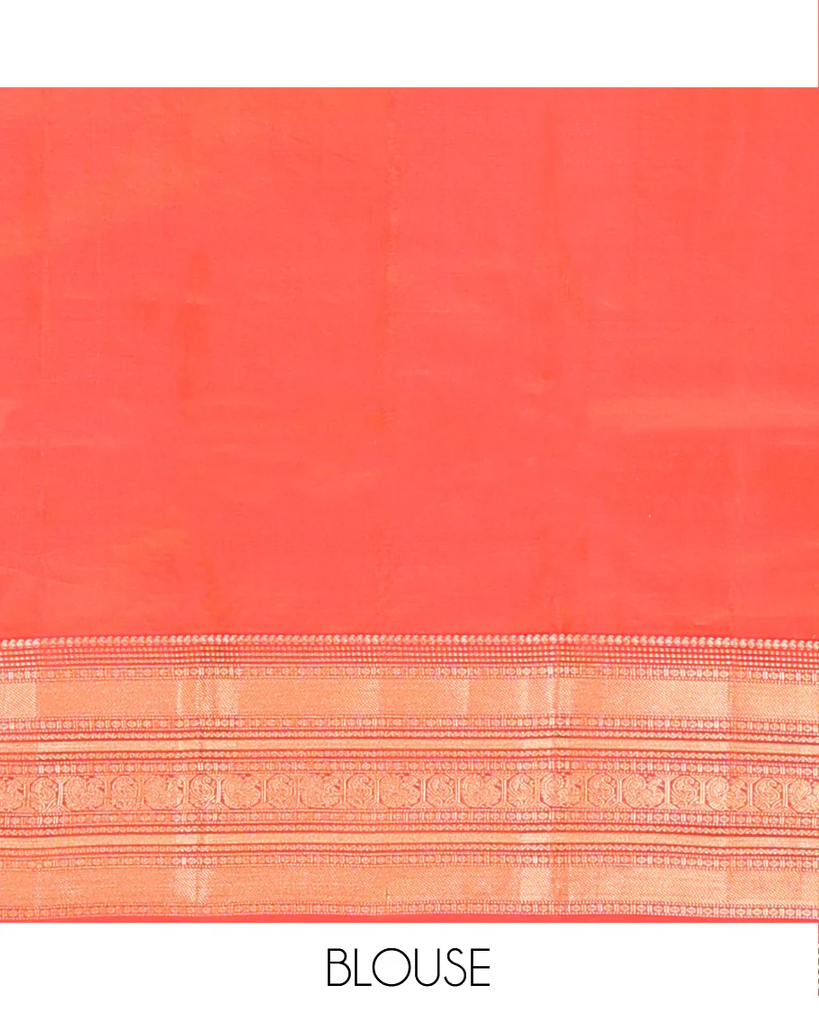 Green Vasundhara Lite Silk Mix Saree Accentuated with Zari Buttas, Complemented with a Contrast Border Featuring Manga, Muthu, Kamalam, Neli, Vanki, and Mayil Designs, a Grandly Zari-Decked-Up Pallu, and a Contrast Blouse - Image 6