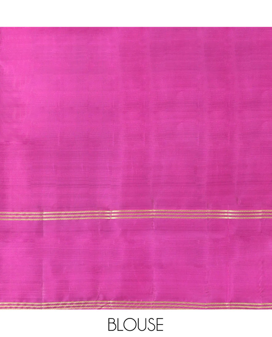 Green Vasundhara Lite-Silk Mix Saree, Beautifully Decorated with Zari Buttas All Over Its Body, Complemented by Contrast Rettai Pettu Border of Zari Stripes, Pallu Accentuated with Jaal Designs, and Paired with a Contrast Blouse - Image 5