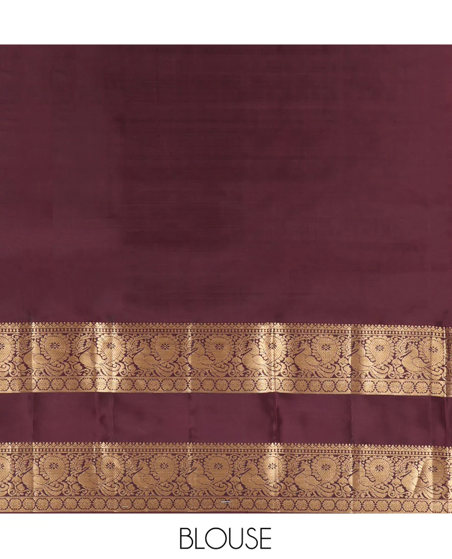 Green Vasundhara Lite Silk Mix Saree, Finely Crafted with Zari Buttas on Its Body, Complemented by Contrast Rettai Pettu Border of Mayil and Laddu Kamalam Designs, Pallu Mirrors the Same Designs, and Paired with a Contrast Blouse - Image 6