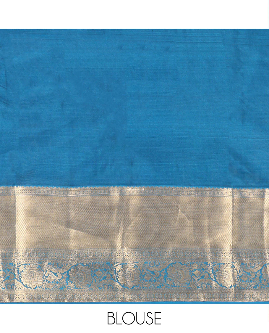 Green Vasundhara Lite Silk Mix Saree, Gracefully Embellished with Zari Butta on Its Body, Complemented by Contrast Border of Salngai, Rudraksham, Muthu, Mayil Kann and Kamalam Designs, Jaal Patterned Pallu, and Paired with a Contrast Blouse - Image 6