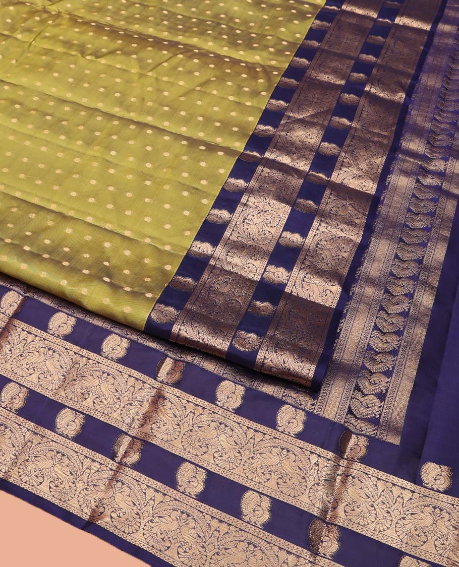 Green Vasundhara Lite Silk Mix Saree, Prettified with Zari Buttas All Over Its Body, Complemented by a Contrast Border Steeped with Mayil Designs, Pallu Steeped with Mayil Designs, and Paired with a Contrast Blouse - Image 2