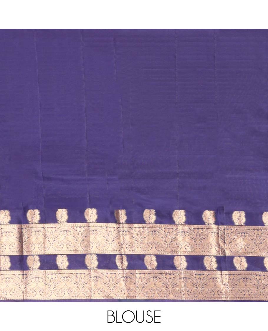 Green Vasundhara Lite Silk Mix Saree, Prettified with Zari Buttas All Over Its Body, Complemented by a Contrast Border Steeped with Mayil Designs, Pallu Steeped with Mayil Designs, and Paired with a Contrast Blouse - Image 6
