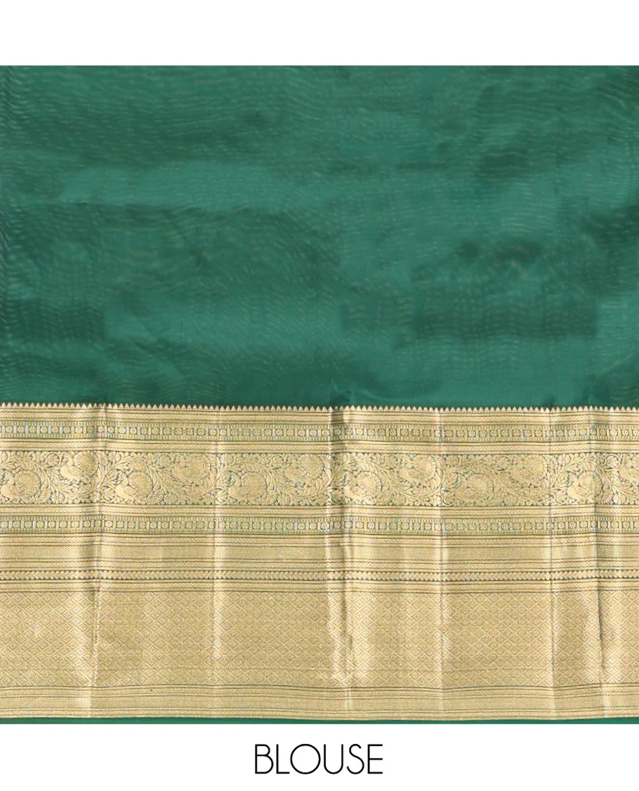 Green Vasundhara Lite Silk Mix Saree, Spotlighted with Zari Buttas On Its Body, Highlighted by Zari Border of Rekku, Kamalam, Mayil, and Jaal Designs, Intricate Pallu and Paired with a Matching Blouse - Image 6