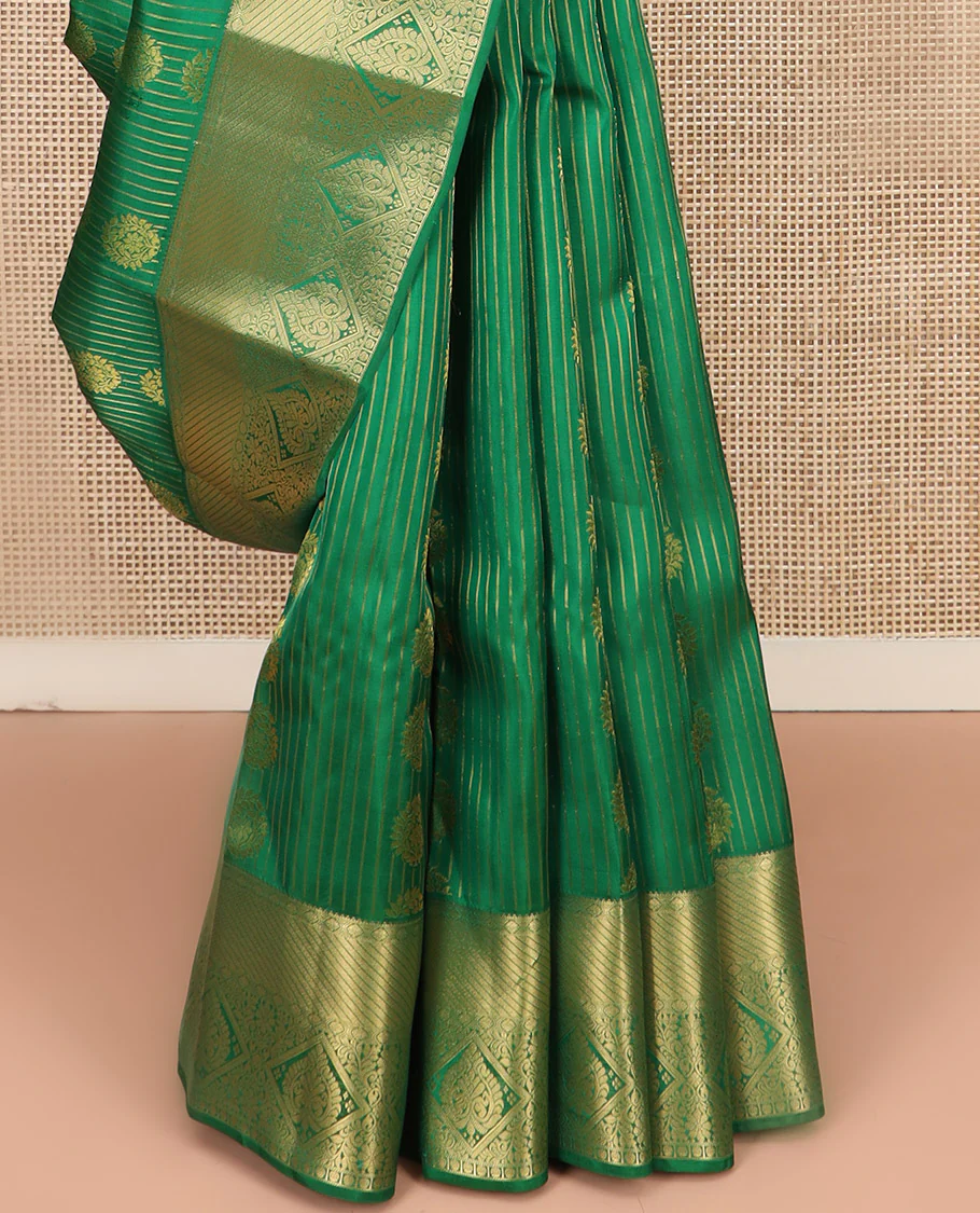 Green Vasundhara Lite Silk Mix Saree, Subtly Sparkled with Zari Buttas All Over Its Body, Complemented by Zari Border, Grand Pallu Steeped with Traditional Designs, and Paired with a Matching Blouse - Image 4