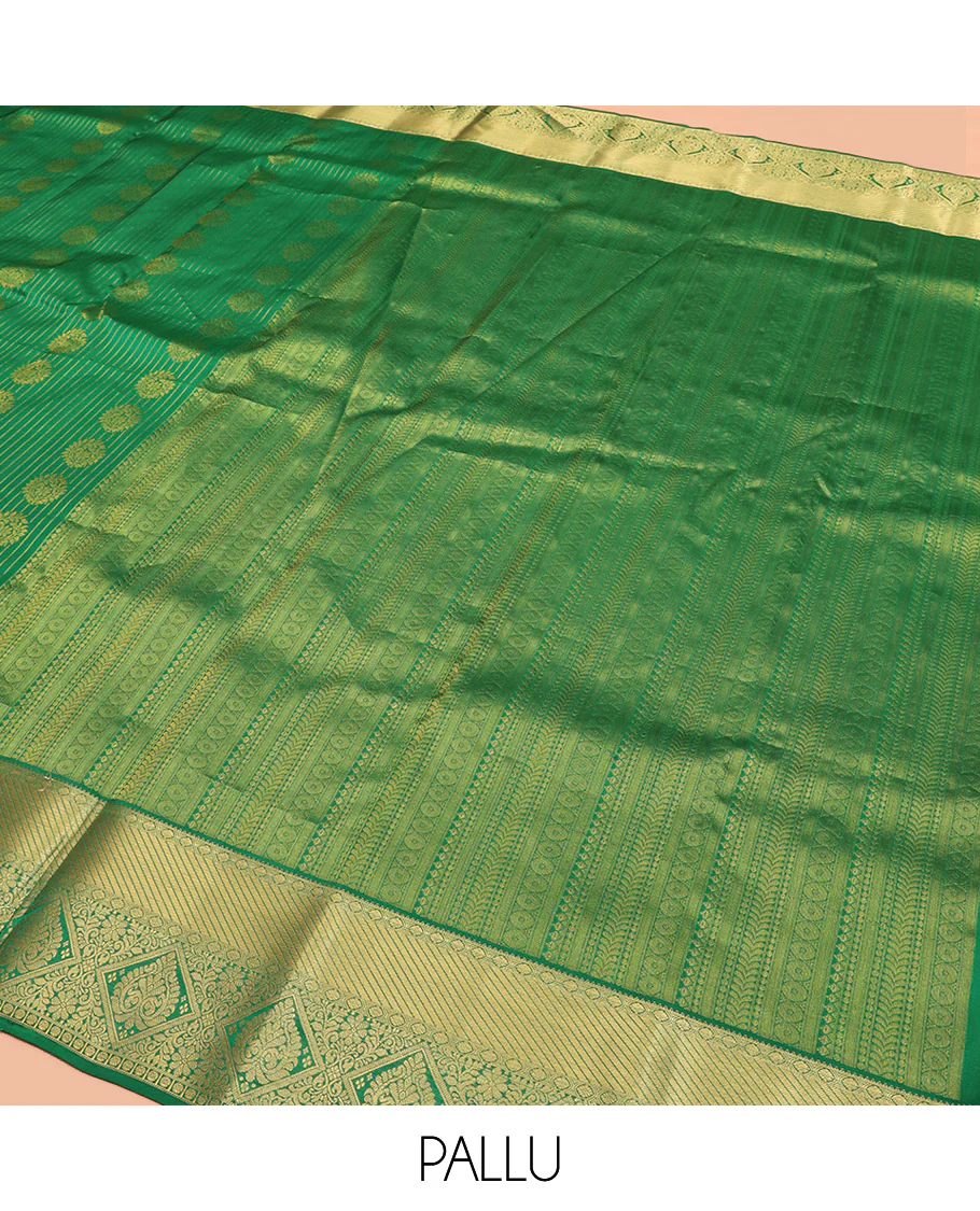 Green Vasundhara Lite Silk Mix Saree, Subtly Sparkled with Zari Buttas All Over Its Body, Complemented by Zari Border, Grand Pallu Steeped with Traditional Designs, and Paired with a Matching Blouse - Image 5
