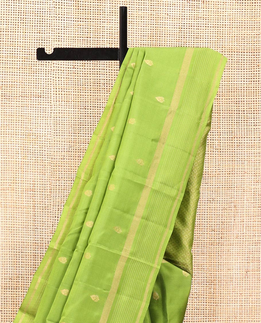 Green Vasundhara Lite Silk Mix Saree, Subtly Sparkled with Zari Buttas All Over Its Body, Highlighted by a Zari Striped Border, Jaal-Patterned Pallu, and Paired with a Matching Blouse - Image 3