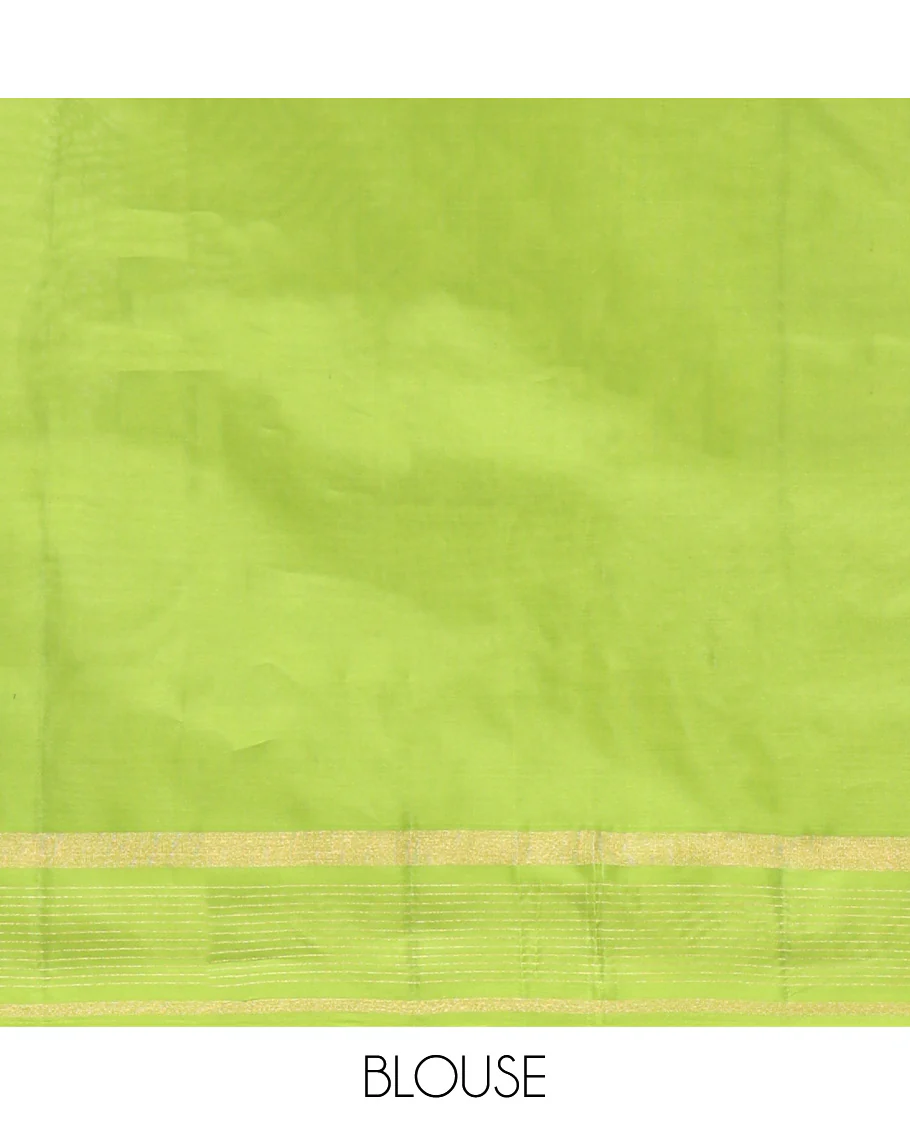 Green Vasundhara Lite Silk Mix Saree, Subtly Sparkled with Zari Buttas All Over Its Body, Highlighted by a Zari Striped Border, Jaal-Patterned Pallu, and Paired with a Matching Blouse - Image 6