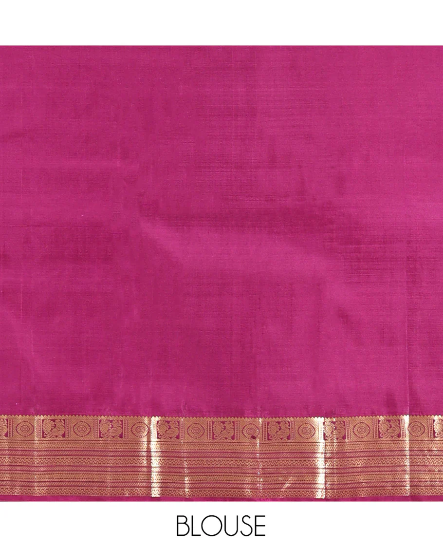 Green Vasundhara Silk Saree, Crafted with Zari Buttas All Over Its Body, Complemented by a Contrast Border of Rekku, Chakram, Neli, and Banaras Designs, Intricately Designed Pallu, and Paired with a Contrast Blouse - Image 6