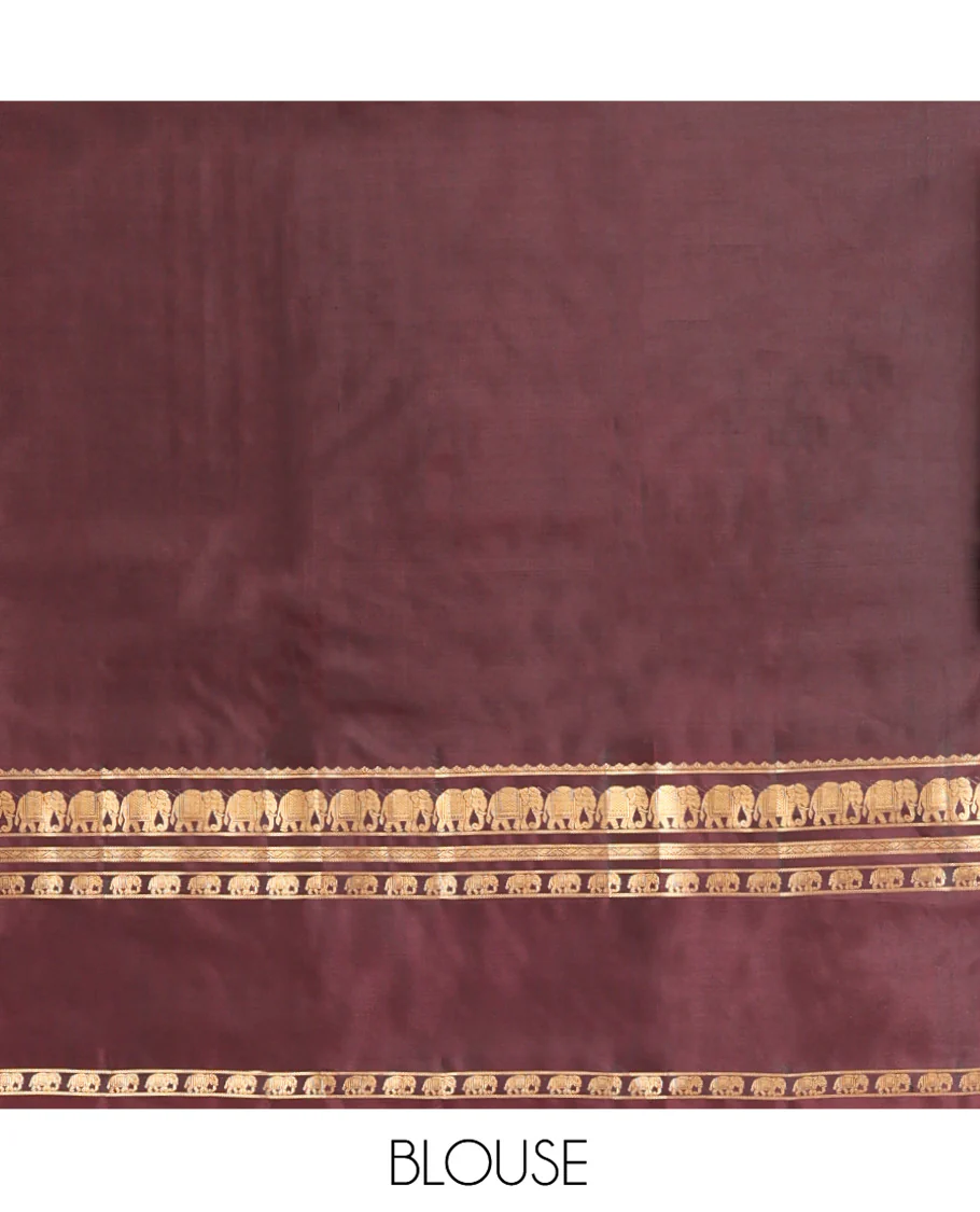 Green Vasundhara Silk Saree, Elevated with Zari Buttas All Over Its Body, Complemented by a Contrast Rettai Pettu Border of Yaanai Designs, Grand Jaal Pallu, and Paired with a Contrast Blouse - Image 6