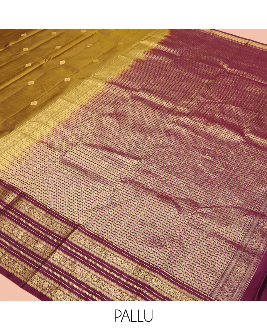 Green Vasundhara Silk Saree, Embellished with Zari Buttas All Over Its Body, Complemented by Contrast Border of Rekku, Muthu, Kathir, And Mayil Designs, Paiyadi Kattam Pallu, and Paired with a Contrast Blouse - Image 5