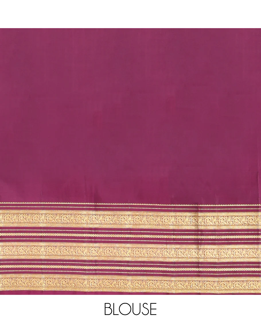 Green Vasundhara Silk Saree, Embellished with Zari Buttas All Over Its Body, Complemented by Contrast Border of Rekku, Muthu, Kathir, And Mayil Designs, Paiyadi Kattam Pallu, and Paired with a Contrast Blouse - Image 6