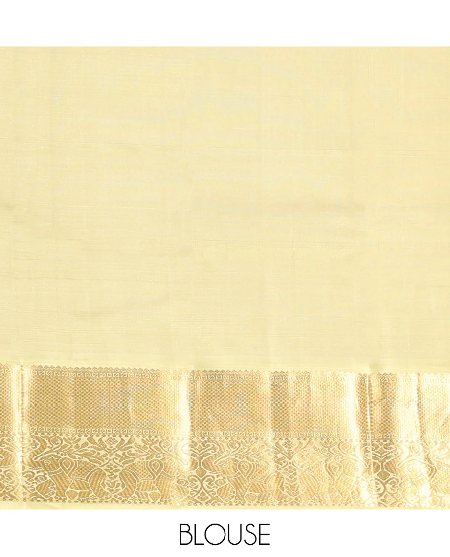 Green Vasundhara Silk Saree, Enriched with Zari Butta Enclosed Checked All Over Its Body, Complemented by a Contrast Border of Yaanai Designs, Intricately Designed Pallu, and Paired with a Contrast Blouse - Image 6