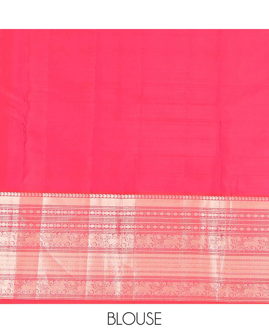 Green Vasundhara Silk Saree, Enriched with Zari Checked Designs All Over Its Body, Complemented by a Contrast Border of Manga, Muthu, Banaras, Rudraksham, and Yaali Designs, Grand Jaal Pallu, and Paired with a Contrast Blouse - Image 6