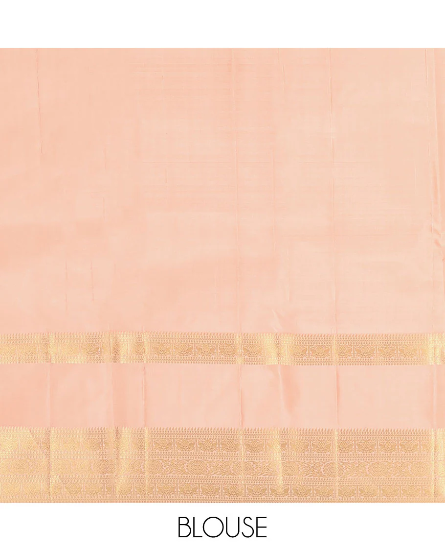 Green Vasundhara Silk Saree, Steeped in Richness with Mayil Chakram Buttas and Checked Design, Complemented by a Contrast Rettai Pettu Border of Iruthalai Pakshi, Banaras, Muthu, and Kodi Visiry Designs, Grand Jaal Pallu, and Paired with a Contrast Blouse - Image 6