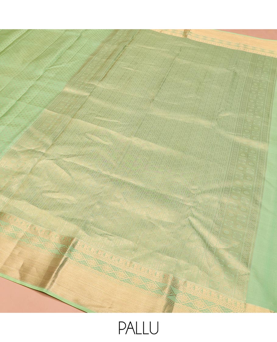Green Vasundhara Silk Saree, Steeped with Zari Buttas on Its Body, Highlighted by a Zari Border of Traditional Designs, Richly Woven Jaal Pallu, and Paired with a Matching Blouse - Image 5