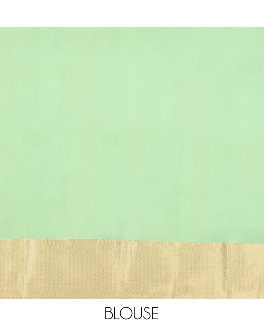 Green Vasundhara Silk Saree, Steeped with Zari Buttas on Its Body, Highlighted by a Zari Border of Traditional Designs, Richly Woven Jaal Pallu, and Paired with a Matching Blouse - Image 6