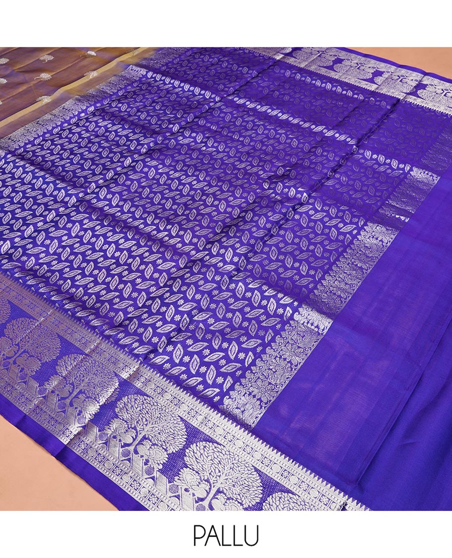 Green Venkatagiri Silk Saree, Enriched with Zari Buttas All Over Its Body, Complemented by a Contrast Traditional Zari Border of Tree Designs, Pallu Steeped with Leaf Designs, and Paired with a Contrast Blouse - Image 5