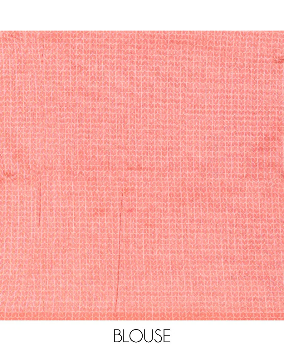 Grey and Orange Semi-Tussar Saree, Beautified with Geometric Patterns Printed All Over Its Body, Complemented by a Captivating Contrast One-Sided Border of Unique Print, and Paired with a Contrast Blouse - Image 3