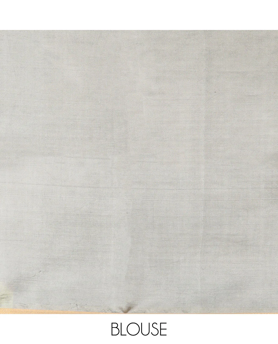 Grey Banana Pith Saree Woven with Zari Buttas Enclosed Squares, Subtly Woven Piping Border, Pallu of Stripes, and Paired with a Matching Plain Blouse - Image 5