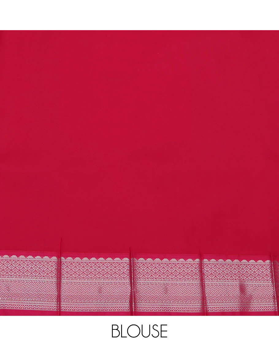 Grey Budget Silk Saree, Subtly Sparkled with Zari Butta Enclosed Checked Design On Its Body, Complemented by Contrast Zari Design Border, Grand Pallu and Paired with a Contrast Blouse - Image 4