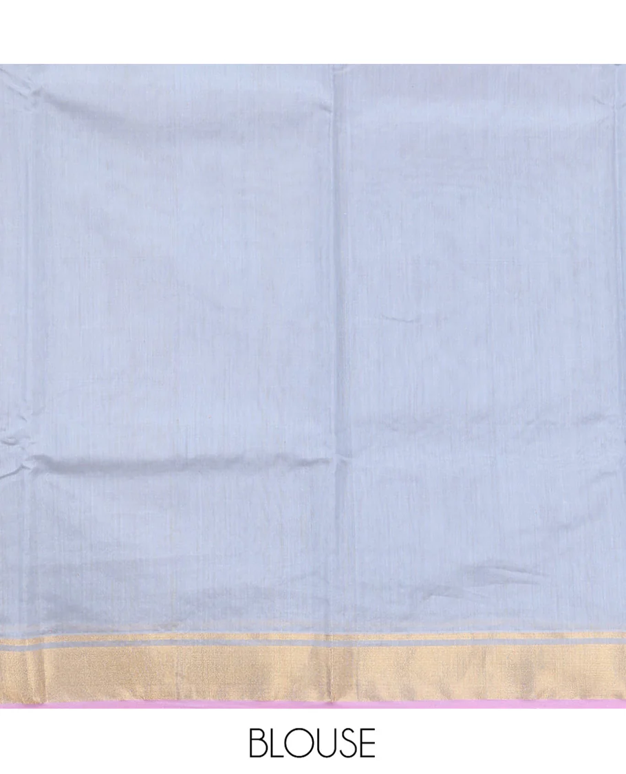 Grey Chanderi Cotton Saree, Decorated with Zari Buttas All Over Its Body, Highlighted by a Zari Border, Pallu of Zari Stripes and Floral Buttas, and Paired with a Matching Blouse - Image 5