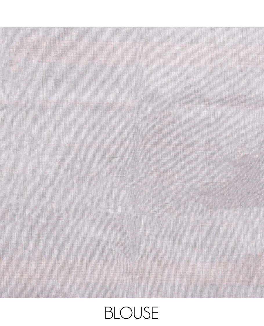 Grey Chettinad Cotton Saree, Steeped with Muniya Buttas On Its Body, Complemented by a Contrast Traditional Muniya Border, Pallu of Stripes, and Paired with a Matching Blouse - Image 4