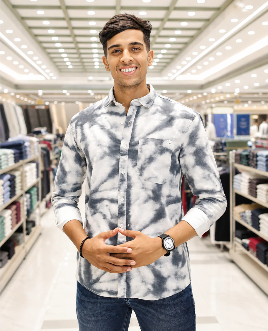 Grey Cotton-Blended Acid-Washed Casual Shirt, Uniquely Featuring Abstract-Style Design, Comes with a Spread Collar, Full Sleeves, Slim Fit, and Regular Length - Image 2