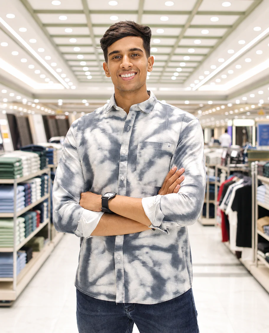Grey Cotton-Blended Acid-Washed Casual Shirt, Uniquely Featuring Abstract-Style Design, Comes with a Spread Collar, Full Sleeves, Slim Fit, and Regular Length - Image 3