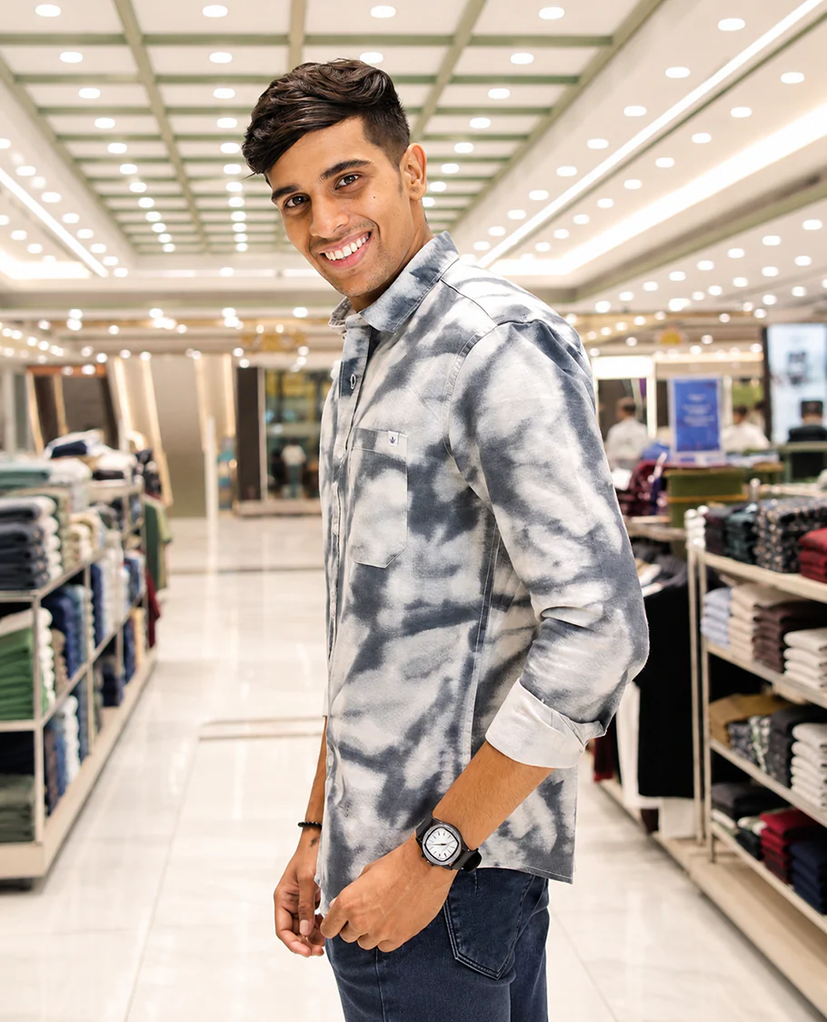 Grey Cotton-Blended Acid-Washed Casual Shirt, Uniquely Featuring Abstract-Style Design, Comes with a Spread Collar, Full Sleeves, Slim Fit, and Regular Length - Image 4