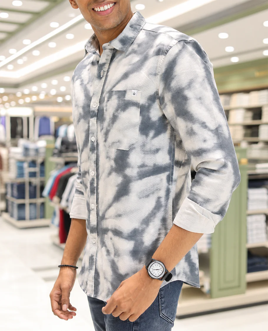 Grey Cotton-Blended Acid-Washed Casual Shirt, Uniquely Featuring Abstract-Style Design, Comes with a Spread Collar, Full Sleeves, Slim Fit, and Regular Length - Image 5