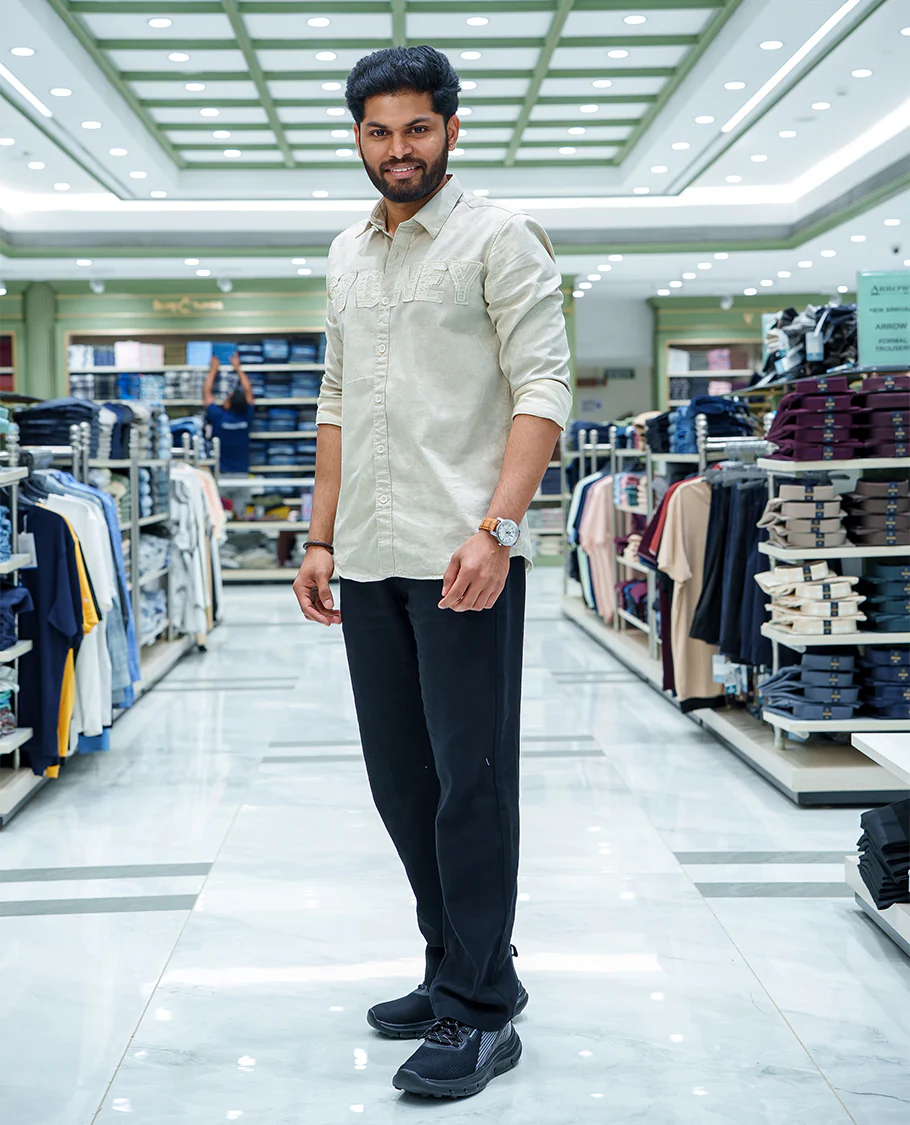 Grey Cotton Blended Casual Shirt, Accentuated with Acid-Washed and Typography Patch Embroidery on the Chest, Featuring a Spread Collar, Full Sleeves, Slim Fit, and Regular Length - Image 2