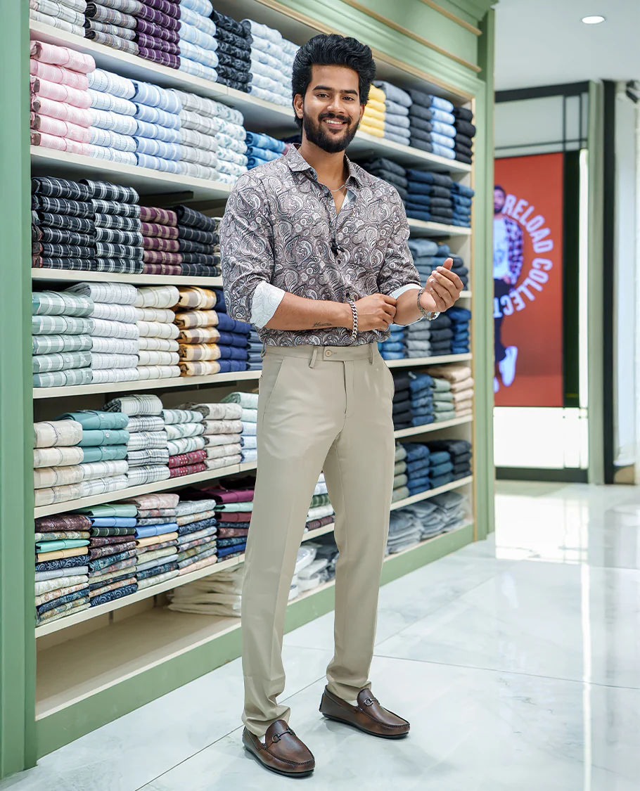 Grey Cotton Blended Casual Shirt, Printed with Intricate Motifs, Featuring a Spread Collar, Full Sleeves, Slim Fit, and Regular Length - Image 2